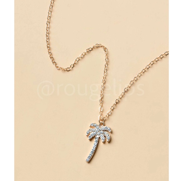 Encrusted Palm Tree Charm on a Yellow Gold Tone Chain Necklace Pendant - Picture 2 of 10